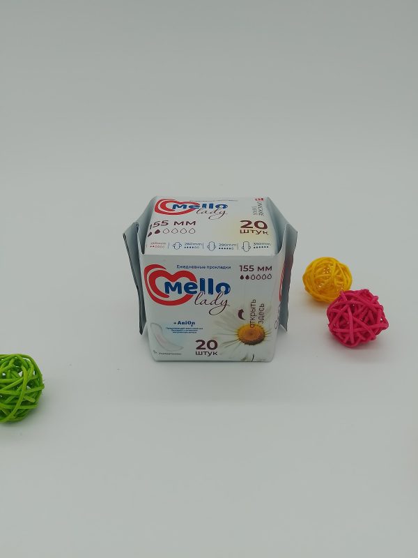 Ежедневные прокладки Mella lady + Anion Предотвращает размножение бактерий и устраняет неприятные запали Ультратонкие 20 штук 155 мм