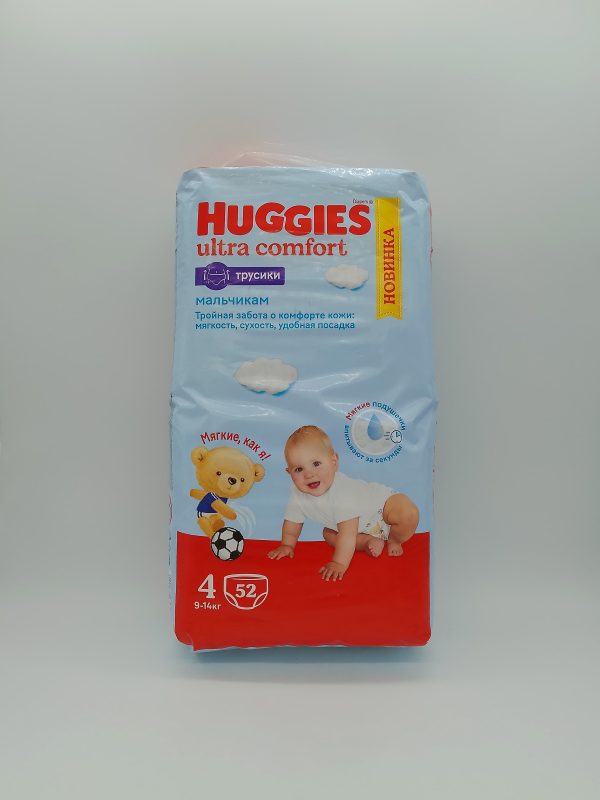 HUGGIES ultra comfort трусики мальчикам размер 4 9-14кг 52шт