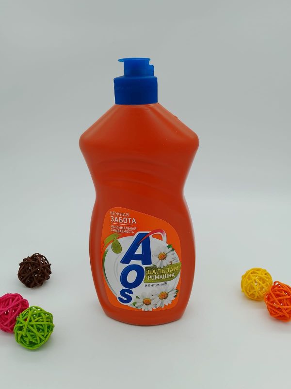 CPEДСТВО ДЛЯ МЫТЬЯ ПОСУДЫ ЖИДКОЕ AOS РОМАШКА и витамин E 450г