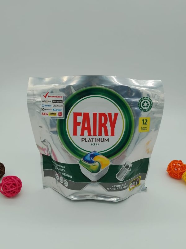 Fairy Platinum Всё в 1 для удаления сложных загрязнений + очищает фильтр от жира Лимон 12шт